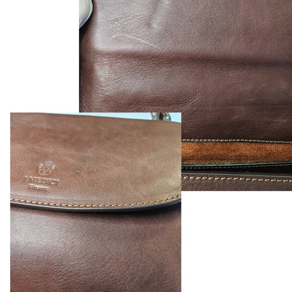 NWT Authentic I Medici Firenze Italian Leather Satchel Top Handle Bag Brown - Picture 14 of 17